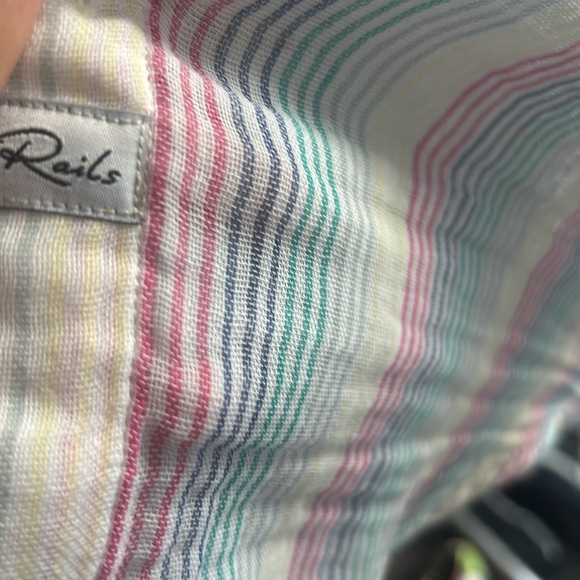 Rails Shirt Womens L White Pink Rainbow Button Up Gauze Ellis Iris Stripe - Picture 4 of 5